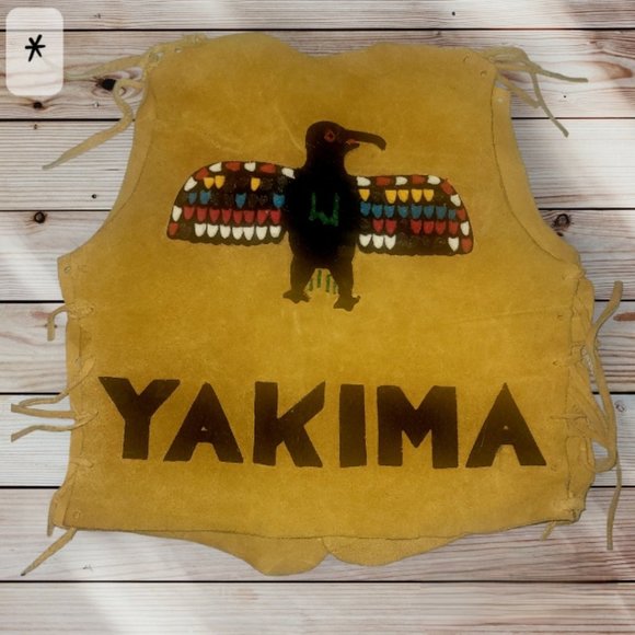 Vintage YMCA Kids Father & Son Leather Suede Vest Y-INDIAN GUIDES - YAKIMA - Picture 1 of 6